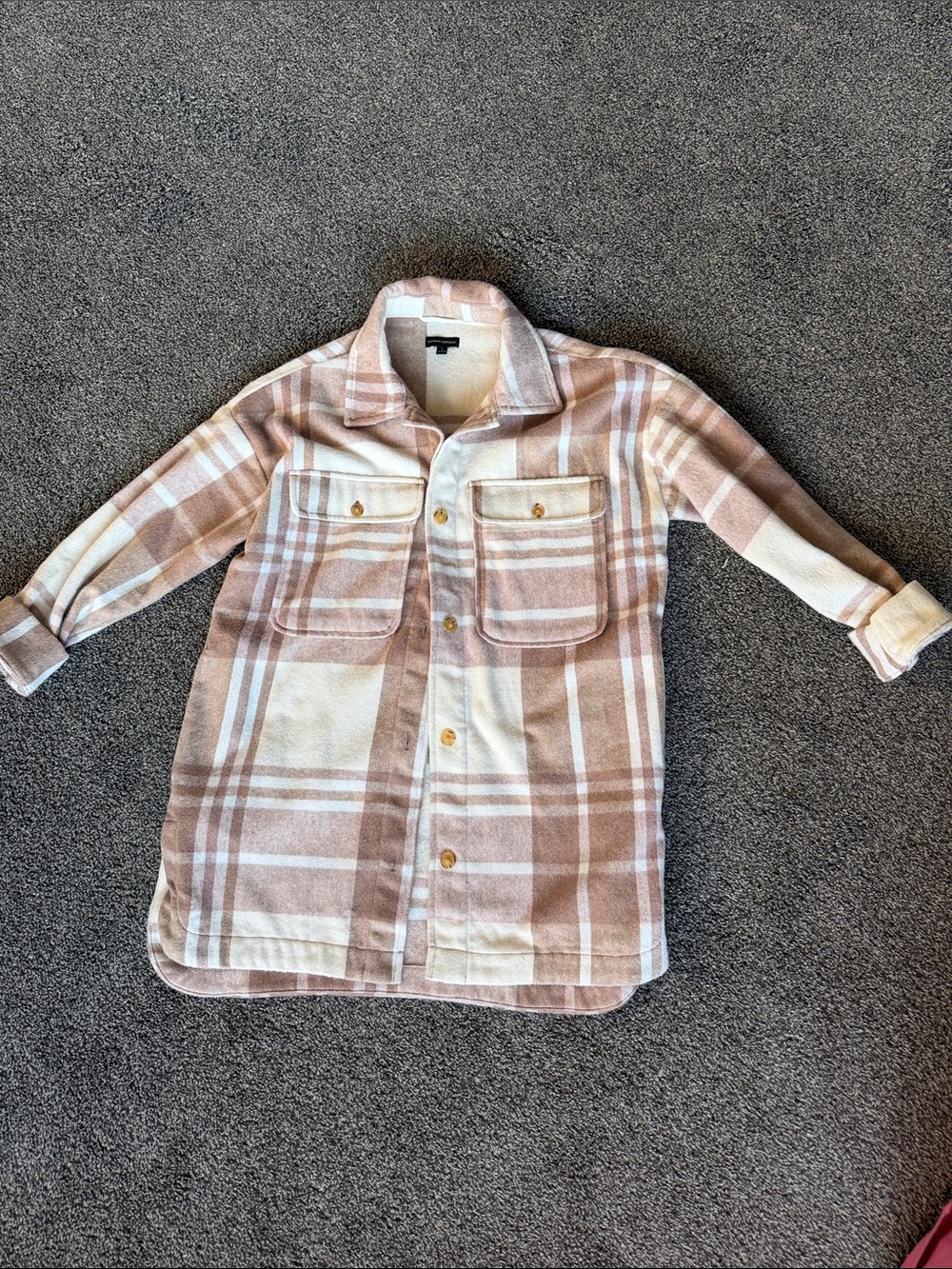 Banana Republic Girls Plaid Shacket in Cream & Tan